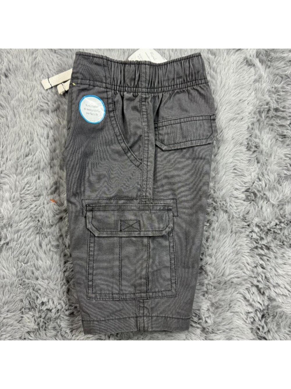 Carters Boys Gray Cargo Shorts Size 5 Functional Drawcord Pocket 100% Cotton NEW